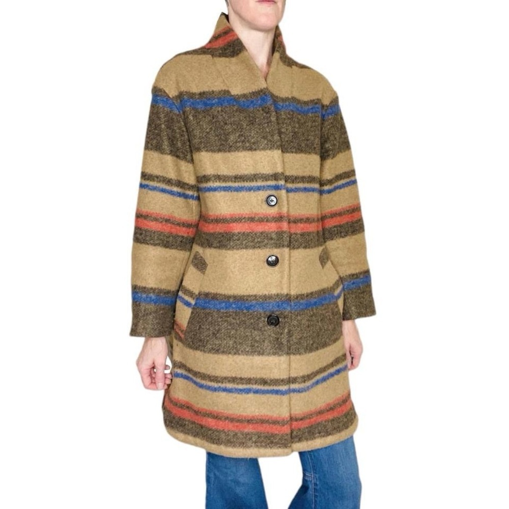 Banana Republic Retro Tan Preppy Winter Plaid Stripe Jacket